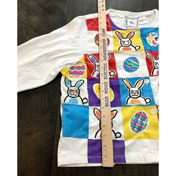 Vintage Michael Simon Easter Bunny Eggs Thin Cardigan White Sweater Large L - Picture 8 of 13